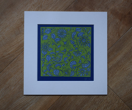 Wren in Flowers with green background